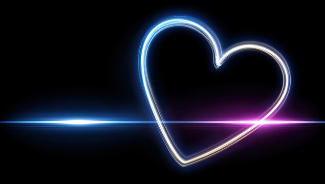 Neon heart shape with glowing light trails on black background