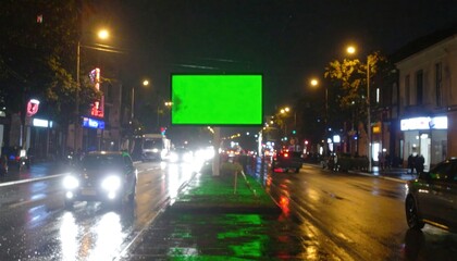 City street at night, rainy