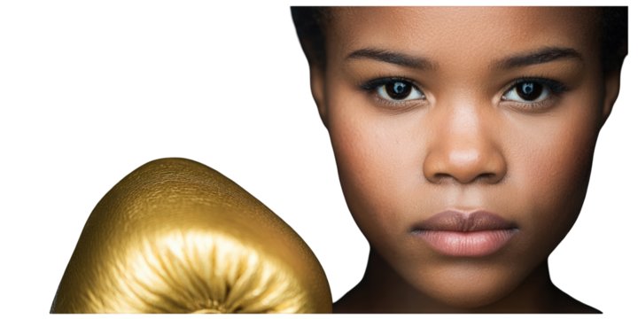 Determined African American Woman with Golden Boxing Glove