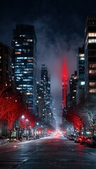 City street at night with red lights