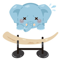 牙を失ったゾウと象牙の置物イラスト