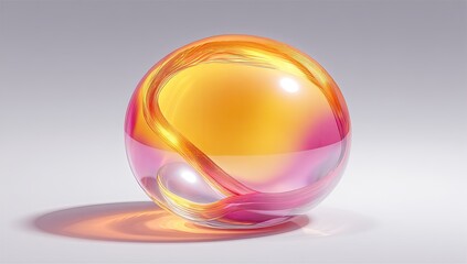 Obraz premium A vibrant, glossy orb with swirling pink and yellow hues