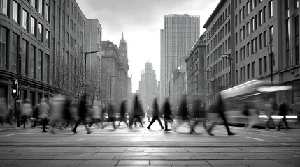 City street scene, people rushing