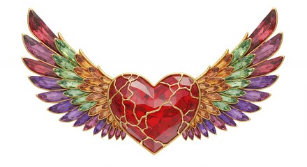 Colorful heart with wings illustration against white background