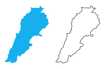 Lebanon Country Map. Blue silhouette and outline isolated on white background	