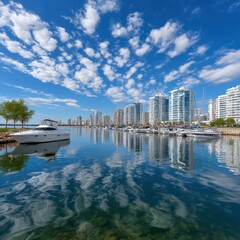 City waterfront marina on a sunny day