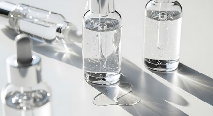 Serum Bottles with Droplets on White Surface