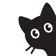 Cute Cartoon Cat Peeking from the Side Silhouette