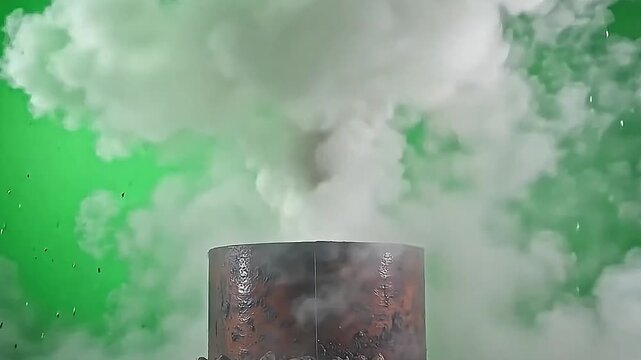 ampere spectacular kettle burst spark volcano to burst steamer explosion vista upward, the impact snitch clear framing ampere lively greenness background.
