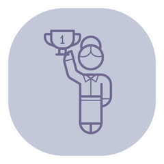 Character raised award trophy above her head, symbolizing victory. Accomplishment concept