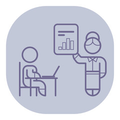 Person listening attentively at desk with laptop while another individual presenting data chart in professional setting, focusing on effective communication