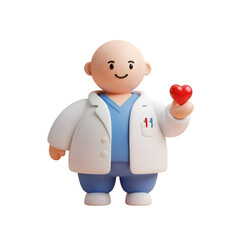 Fototapeta premium 3D Cartoon Doctor - Holding Heart, Healthcare Professional, Medical Symbol, Health Awareness, Love, Care, Compassion, Wellness, Charity