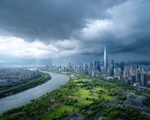 Cityscape panorama on a cloudy day
