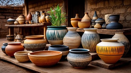 Clay pots in an outdoor market