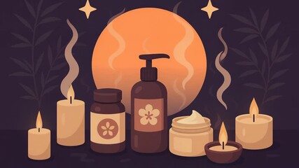 Relaxing Spa Essentials with Candles and Lotion for Wellness Blogs, Self-Care Websites, Holistic Health Articles, and Relaxation Guides  