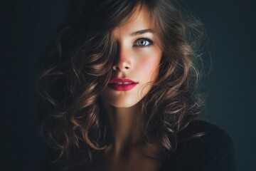 Fototapeta premium Portrait of beautiful woman with long flowing hair 