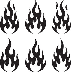 Neo-Tribal Fire Flame Silhouettes  Old School Tattoo Style Vector Set