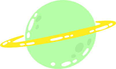 Soft Green Planet with Yellow Ring – Cute Pastel Celestial Illustration © yujin