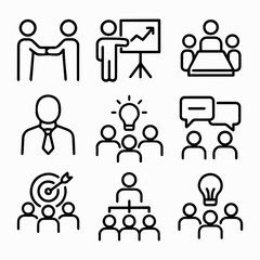 Simple Business Collaboration Icons Set for Presentations.