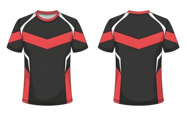 Black red and white athletic t shirts front and back view t-shirt sportswear