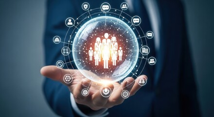 Businessman holding a digital sphere representing global network connection
