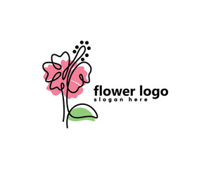 creative hibiscus, flower logo, flower plant one line concept, logo design inspiration