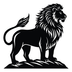 Vector art of majestic lion standing proudly on a rock isolated on white background