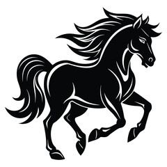 Vector art of elegant black stallion running isolated on white background in silhouette style