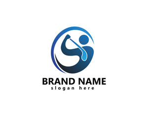 golf arena logo, people playing golf abstract logo design template