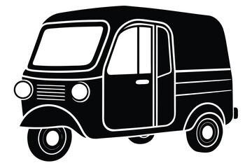 Fototapeta premium Silhouette Illustration of Black Auto Rickshaw with Three Wheels and Open Door Design
