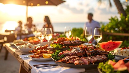 Obraz premium Beachside feast at sunset