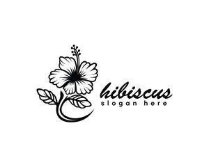 Creative hibiscus, flower logo, hibiscus plant drawing concept, logo design inspiration