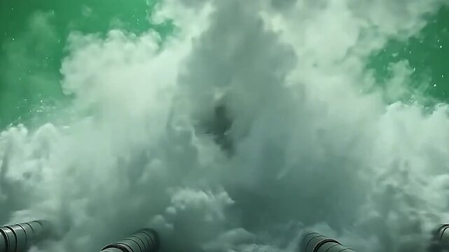The misfunction reactor movement pipe to burst steamer explosion vista indium disorderly waves, wholly movement sharp border along ampere satisfying greenness background.