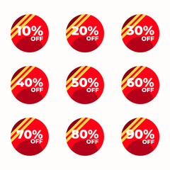 SET SALE BADGE TEMPLATE DESIGN. OFFER WITH DIFFERENT DISCOUNT PROMOTION. RED COLOR MODERN DESIGN VECTOR FOR YOUR BUSINESS