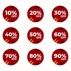 SET SALE BADGE TEMPLATE DESIGN. OFFER WITH DIFFERENT DISCOUNT PROMOTION. RED COLOR MODERN DESIGN VECTOR FOR YOUR BUSINESS