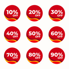 SET SALE BADGE TEMPLATE DESIGN. OFFER WITH DIFFERENT DISCOUNT PROMOTION. RED COLOR MODERN DESIGN VECTOR FOR YOUR BUSINESS