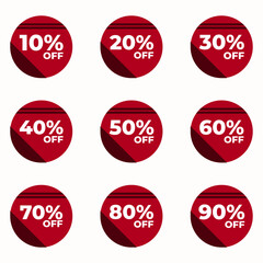 SET SALE BADGE TEMPLATE DESIGN. OFFER WITH DIFFERENT DISCOUNT PROMOTION. RED COLOR MODERN DESIGN VECTOR FOR YOUR BUSINESS