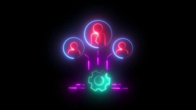 abstract man with setting icon animation on black background. people collaborating on a large piece of equipment  concepts man and setting neon line icon ..