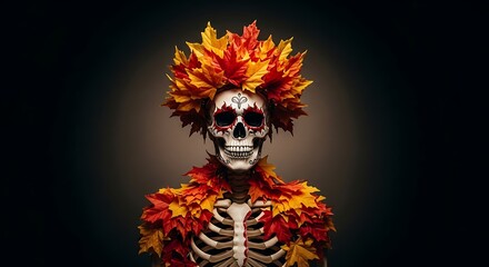 Sugar Skull with Leaves Decoration