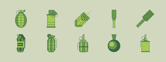 Various kinds of military weapons. Military and war vector illustrations set. Flat vector illustrations packs.