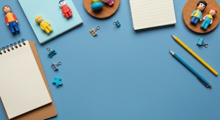 Office supplies and figurines arranged on a desk