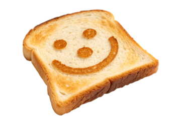 Toast slice with smiley face.