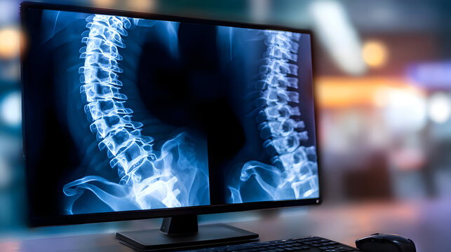 Medical Imaging: Spinal X-Ray on Computer Screen