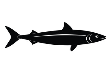 Fototapeta premium Silhouette of a Tunalike Fish, Highlighting Distinct Fins and Streamlined Body Shape, Isolated on White