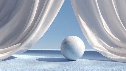 Light, soft, cream drapes, pale blue sphere