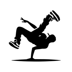 Black and white silhouette vector of breakdance on white background