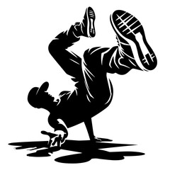 Black and white silhouette vector of breakdance on white background