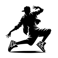 Black and white silhouette vector of street dance on white background