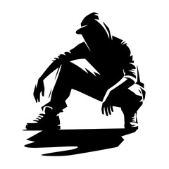 Black and white vector silhouette of a street dance on white background