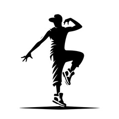 Black and white vector silhouette of a street dance on white background